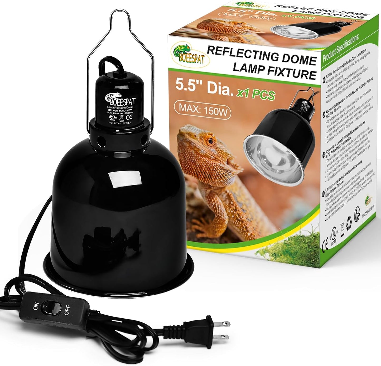 Reptile Lamp Bulb Fixture 5.5 Inch Deep Dome with Switch - Ideal for 60W/75W/100W/150W Heat Lamp Bulbs, Compatible with All E26 UVA/UVB/Basking Heat Bulbs, Supports Up to 150 Watts - Image 10