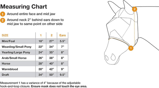 Cashel horse fly mask with long nose and protective ear covers for trail riding