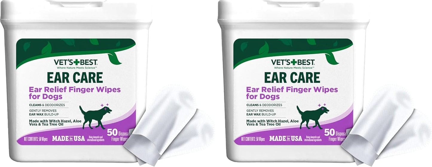 Stack of Vet's Best dog ear cleaning wipes packaging
