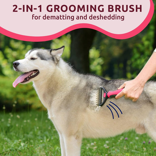 Pat Your Pet Deshedding Brush - Double-Sided Undercoat Rake for Dogs & Cats - Shedding Comb and Dematting Tool for Grooming, Extra Wide (Pink) - Image 2