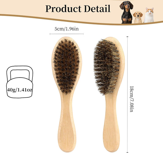 PetJoyHaven dog brush natural boar bristles close up view for gentle deshedding