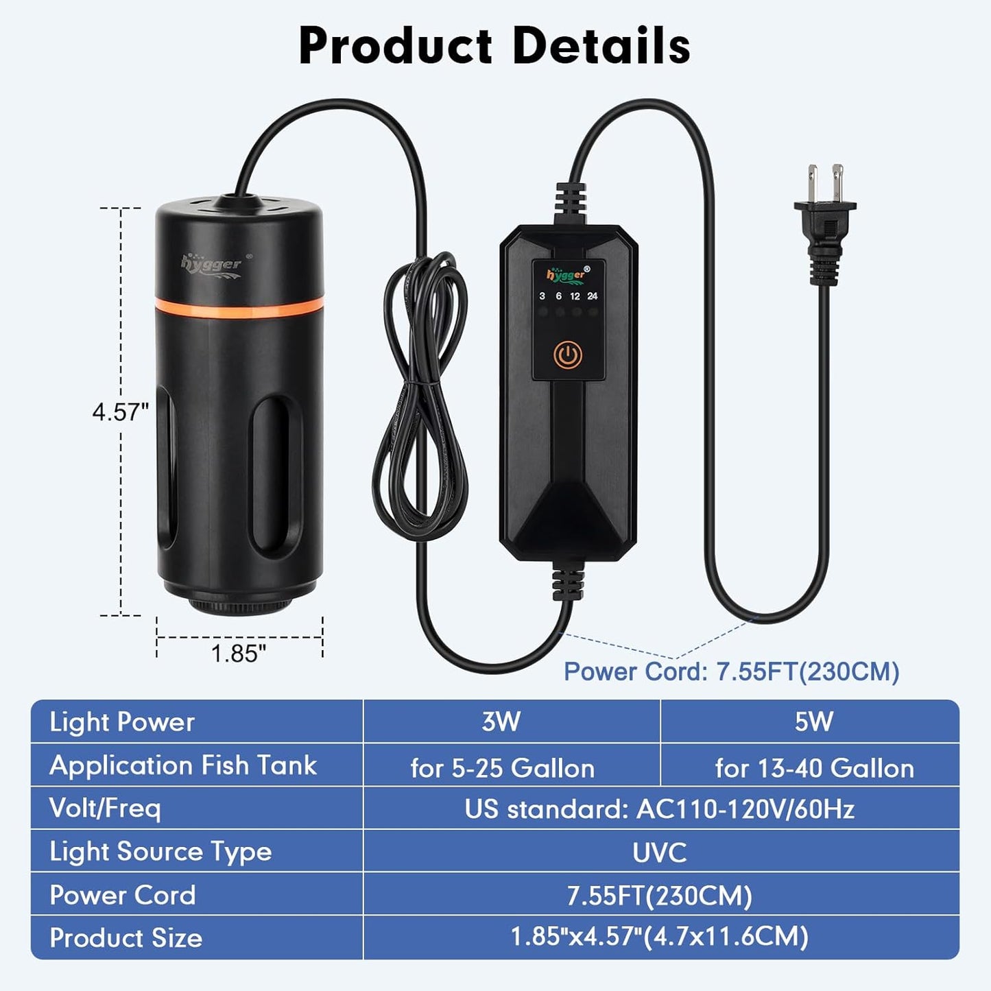 Hygger 254nm wavelength ultraviolet light bulb replacement overview