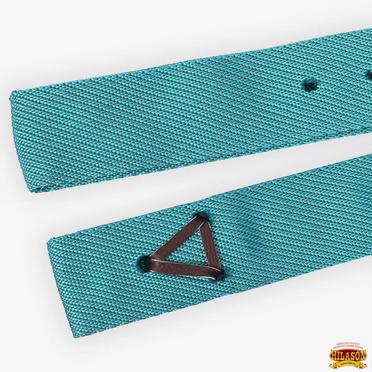 Hilason turquoise nylon cinch tie strap laid flat highlighting the precision heat-sealed holes.