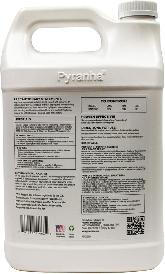 Pyranha Zero-Bite natural fly spray concentrate bottle showing botanical ingredient list