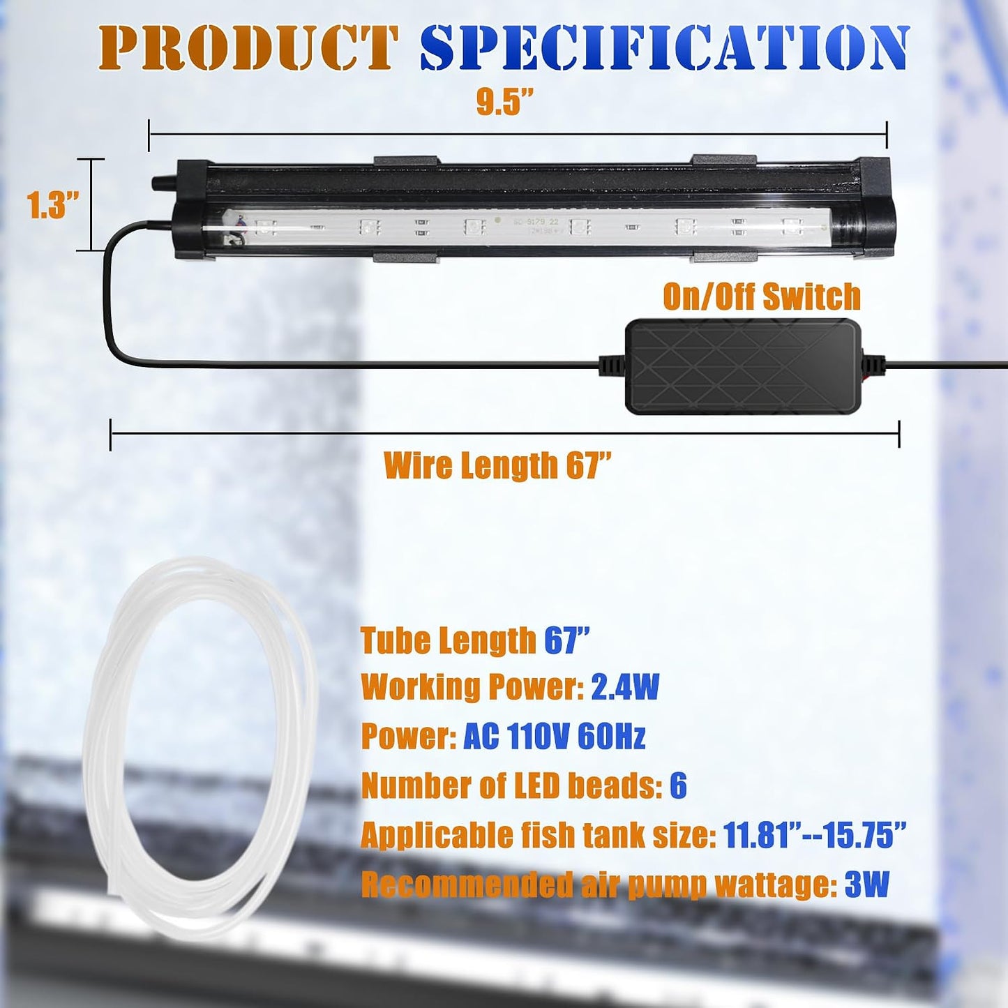 Package contents of Pozanki smart aquarium bubbler light