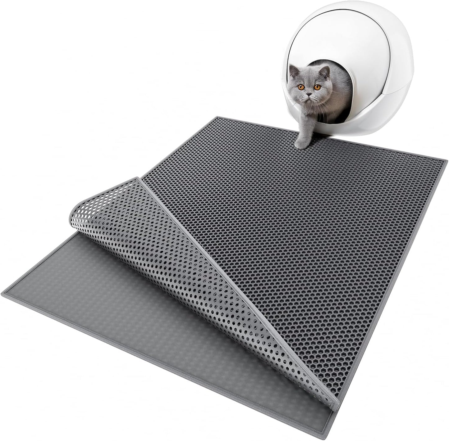ESTHELLO Cat Litter Mat, Cat Litter Trapping Mat, Honeycomb Double Layer Design, Easy to Clean,Washable (24'' x 15'' Gray - Image 10