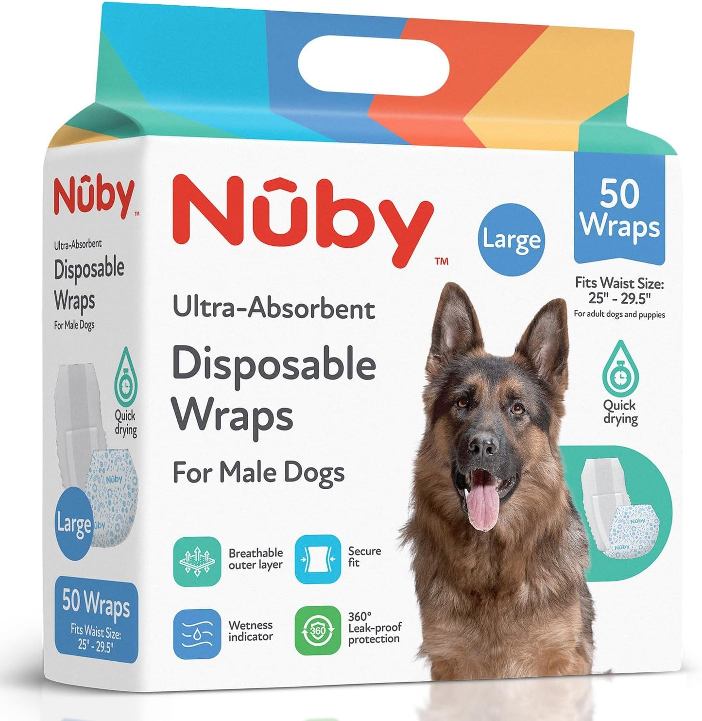 Nuby Pets Disposable Male Dog Wraps with Wetness Indicator, Absorbent & Leak-Resistant Belly Bands for Male Dogs, Medium (18-25" Waist), 50 Count - Image 11