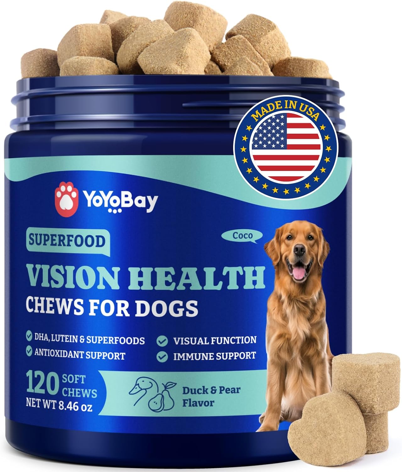 Authentic YoYoBay superfood blend dog chew treats container back