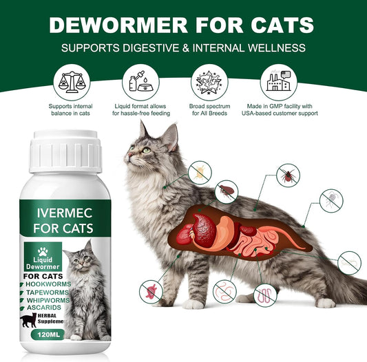 Hsl broad spectrum feline dewormer packaging showing intestinal health benefits.