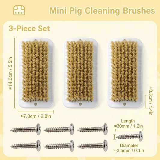 Mini pig and guinea pig brush set with soft cleansing bristles.