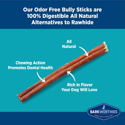 Barkworthies all-natural single-ingredient beef bully sticks for dog dental care close-up view