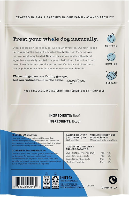 Crumps' Naturals dehydrated single ingredient beef dog treats close up