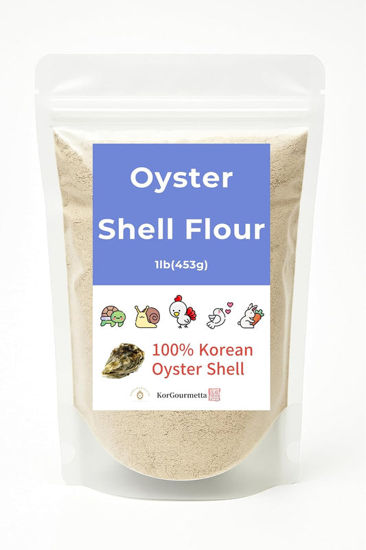 Finely ground calcium powder texture of KorGourmetta oyster shell supplement.