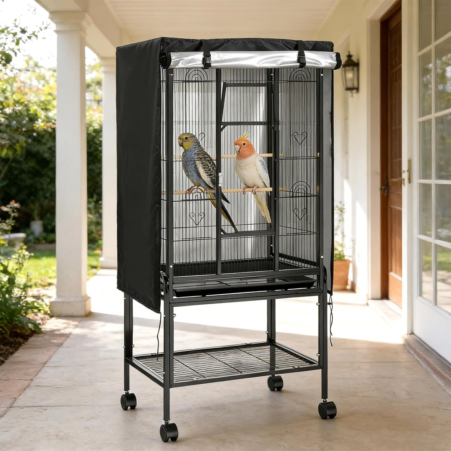 Weather resistant sound sleep bird cage enclosure side view showing accurate dimensions