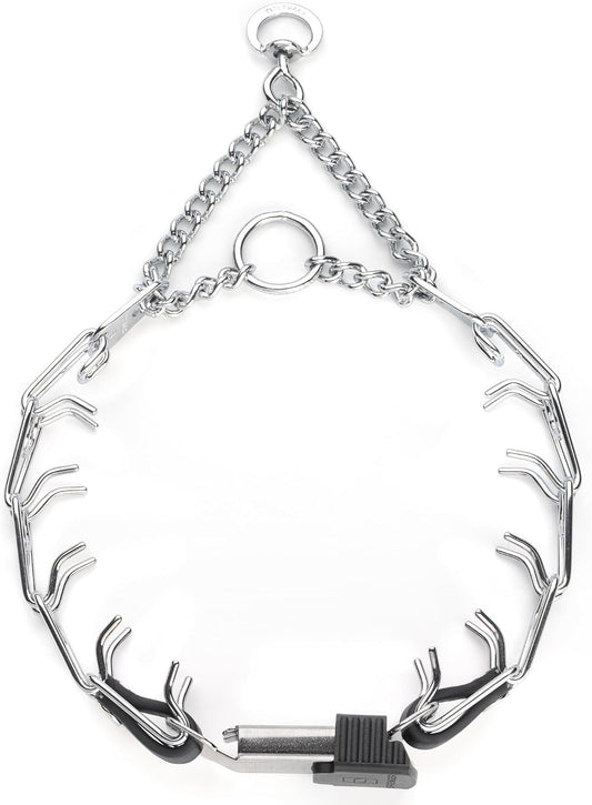 Close up view of the durable black Biothane insert and steel swivel ring on the Herm Sprenger training collar.