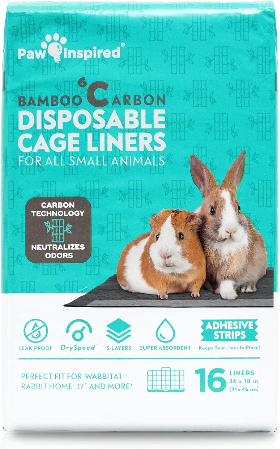 Paw Inspired Disposable Guinea Pig Cage Liners | Bamboo Charcoal Odor Controlling | Super Absorbent Liners Pee Pads for Ferrets, Rabbits, Hamsters, and Small Animals (47" x 26" (Midwest), 8 Count) - Image 10