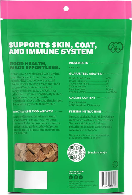 Get Joy single ingredient beef liver raw dog food topper