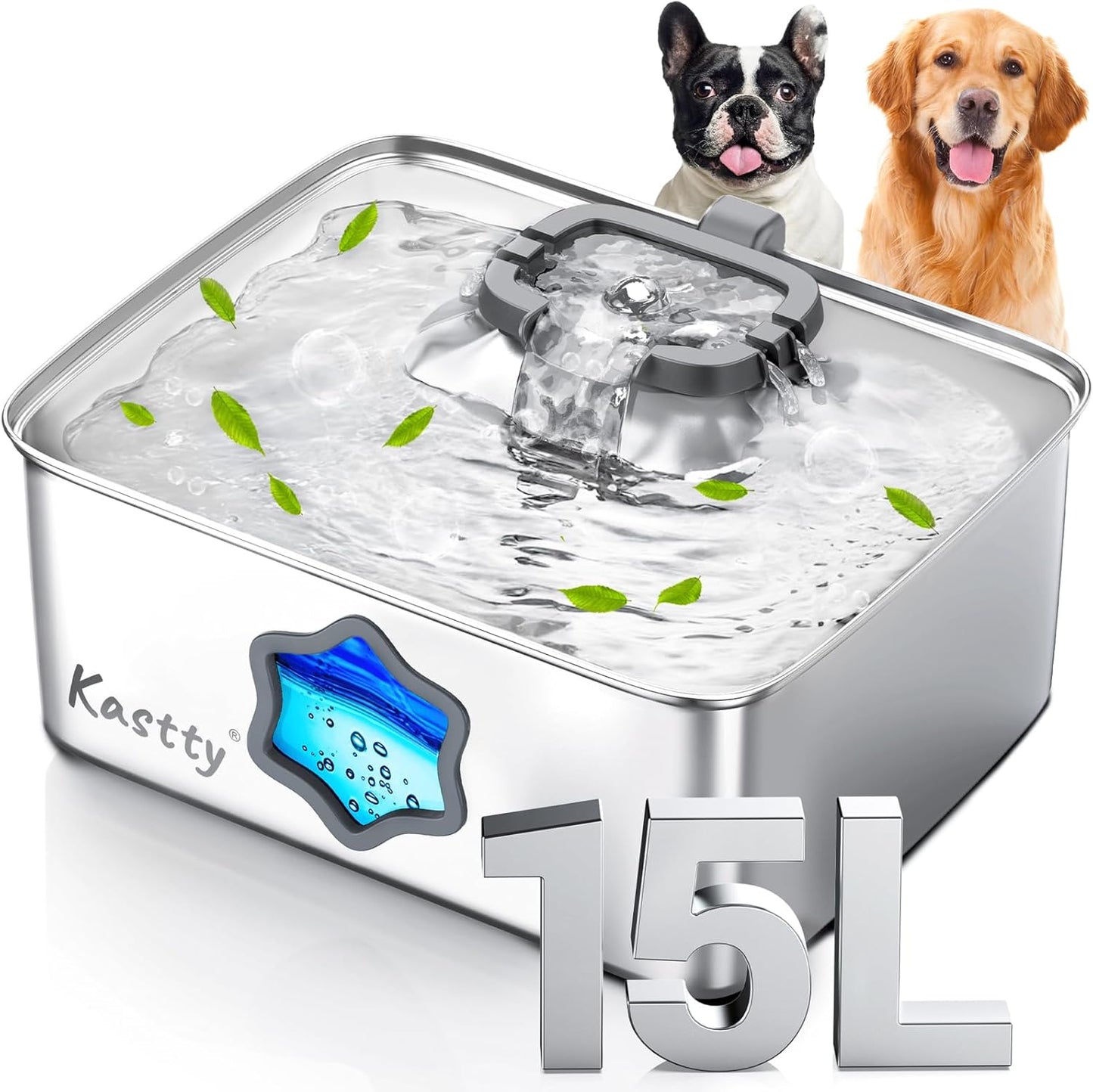 Kastty Large Dog Water Fountain, 15l/4gal Stainless Steel AUTO Pet Water Bowl Dispenser Indoor, 5-Stage Filtration, Dual-Color LED, Visual Window, Quiet, for Large Medium Dogs & Multi-Pet, FS80 - Image 9
