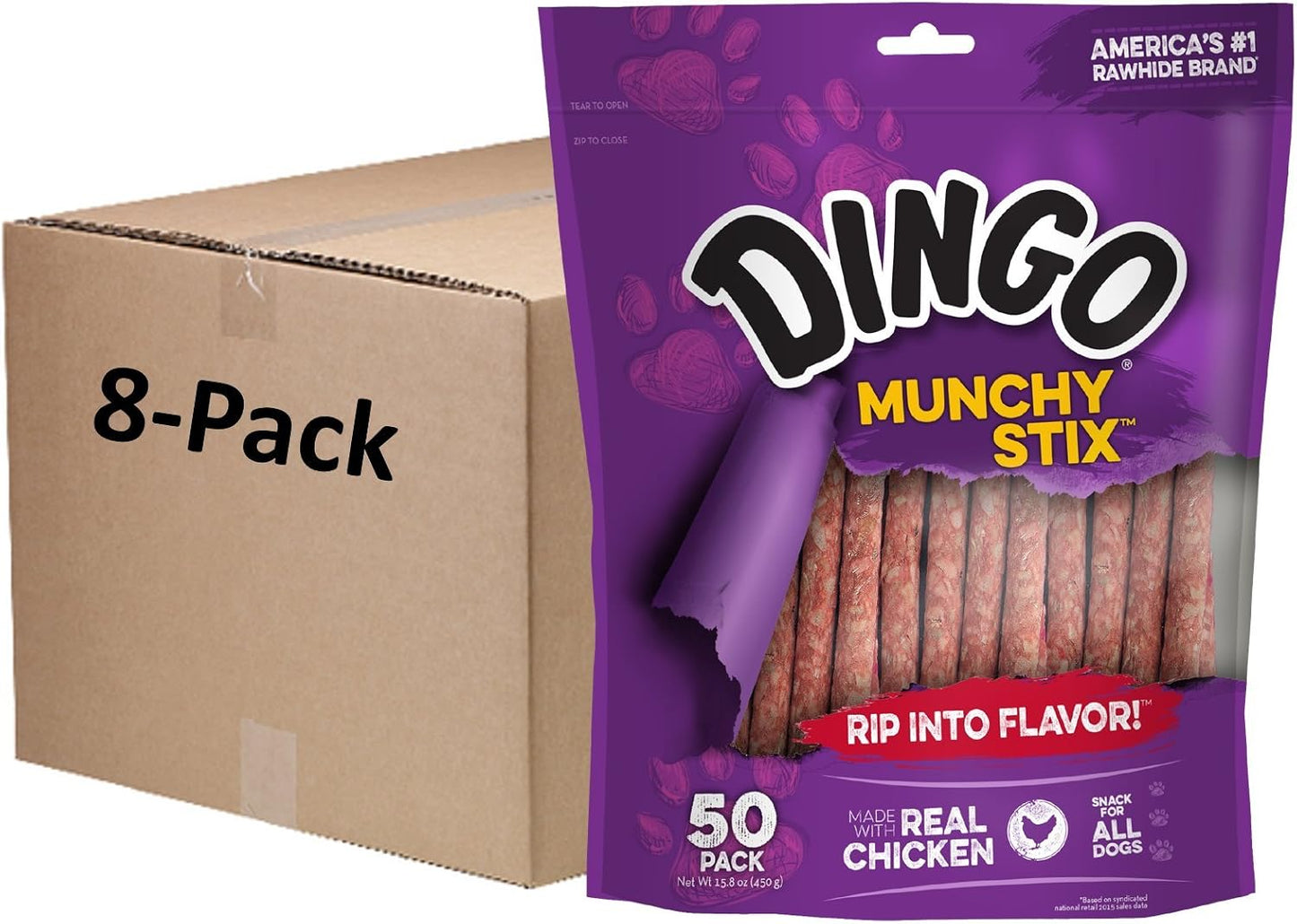 Dingo Munchy Stix authentic USA imported resealable package display.