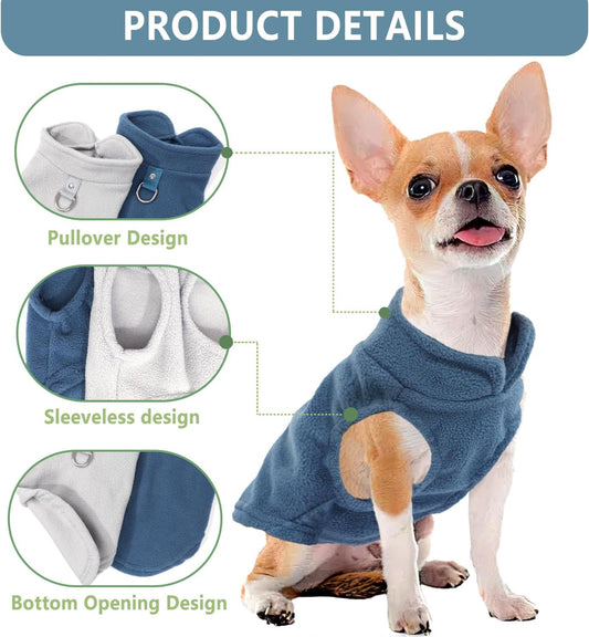 Close-up view of the integrated metal D-ring leash attachment on the back of the warm pet coat.