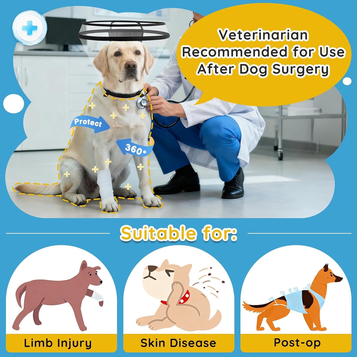 Comfortable transparent dog cone for medium and small dogs