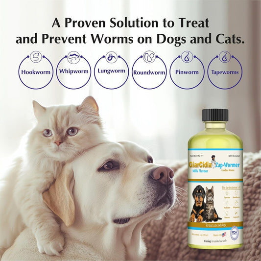 Broad spectrum liquid dog and cat dewormer bottle with dropper