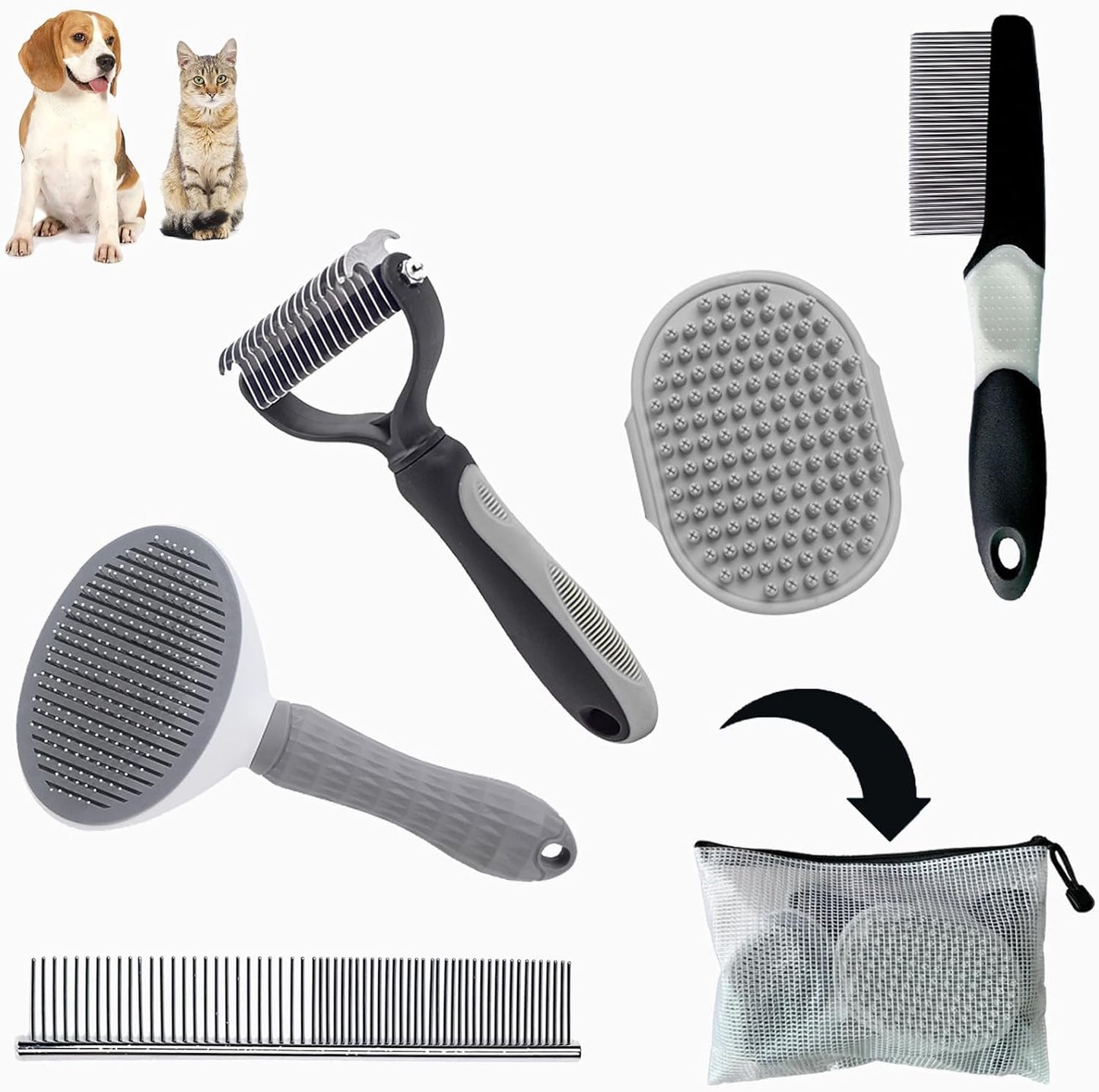 Dog Grooming Kit - Deshedding Brush for Short Hair, Slicker Brush, Flea Comb, Puppy Brush Set in Pink - Image 11