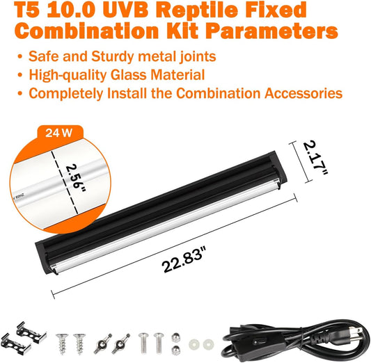 Homnebila 24W reptile fluorescent lamp displaying the polished reflector and safety cover.