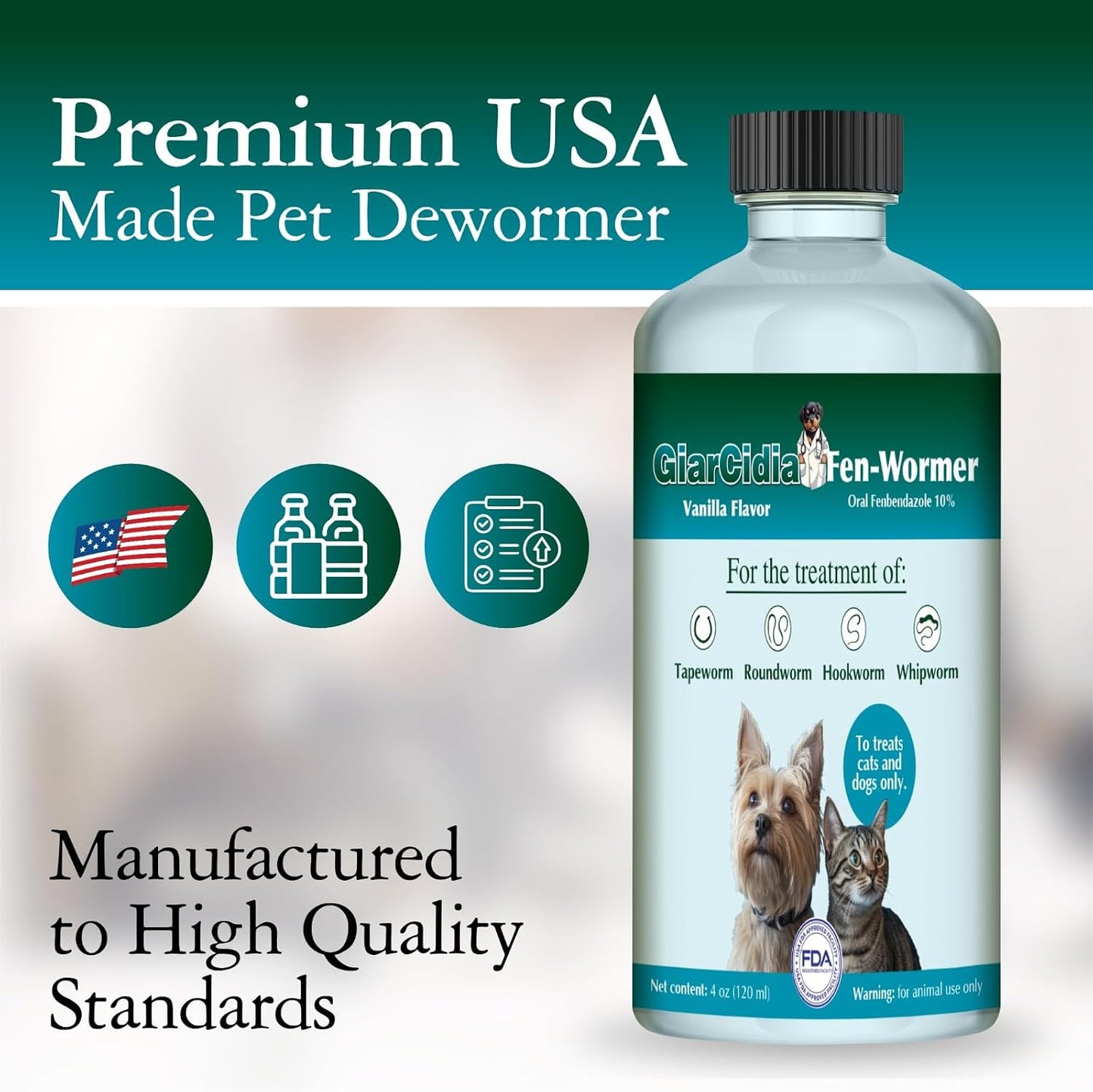 Giarcidia Liquid Dog Dewormer & Cat Dewormer - 4 oz Liquid Dewormer for Dogs & Cats - Vanilla Flavour Pet Dewormer with Syringe - Digestive Support Formula - Made in USA - Image 9