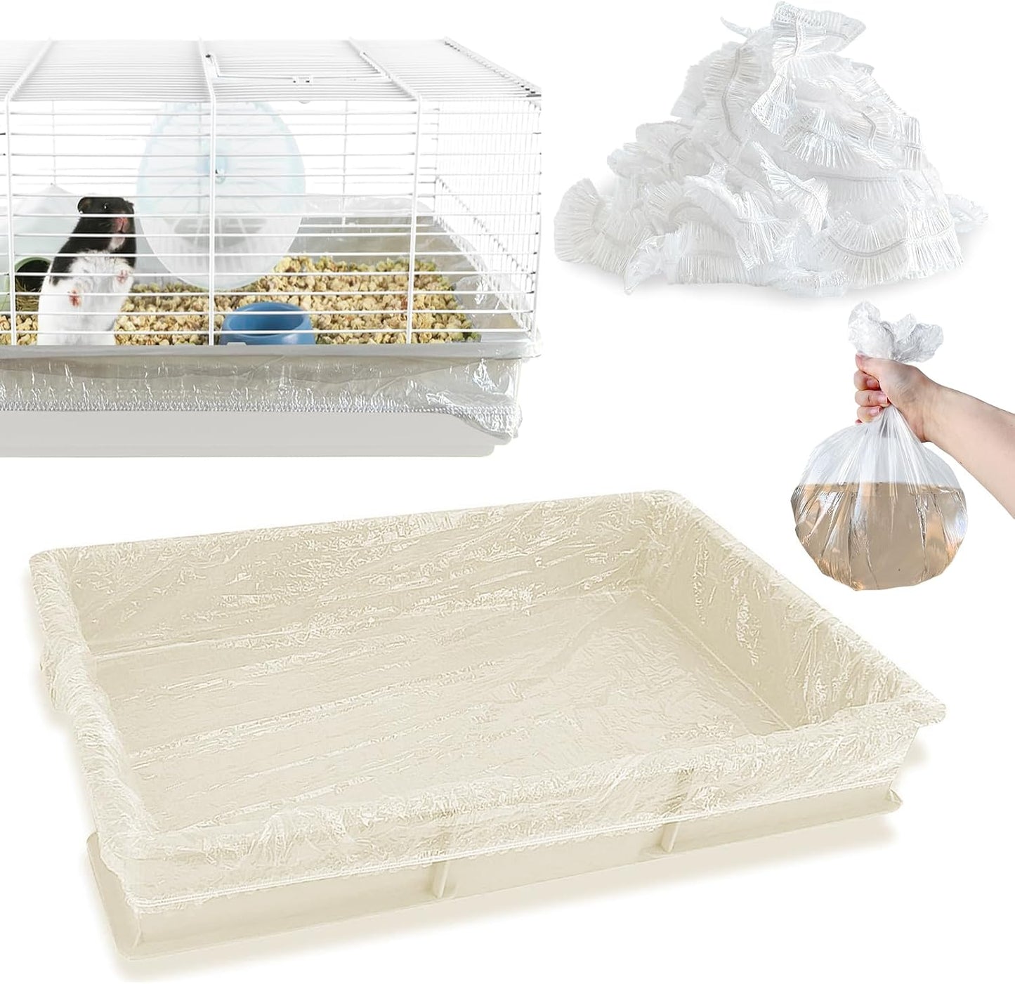 Clean cage tray covered with Upcessory plastic film liner