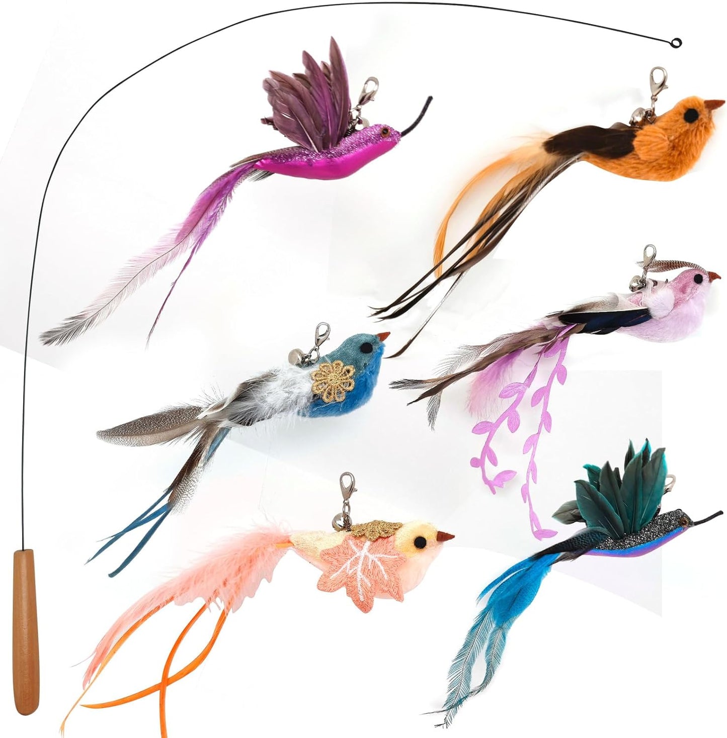 miwoowim Cat Toys Interactive for Indoor Cats, 2PCS Ultra-Long Teaser(50"+38")+9PCS Da Bird Feather Refills, Fishing Pole Toy,Retractable Cat Wand Toy and Feather Toys Refills Attachment Replacement - Image 12