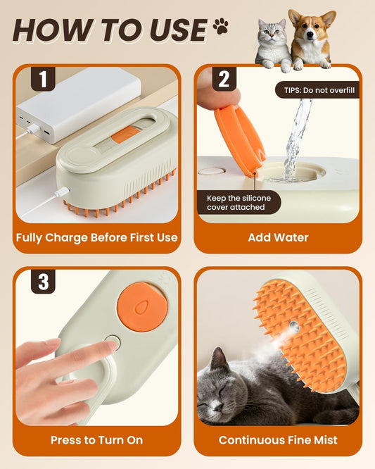 Close up of soft silicone bristles on ACITMLLC pet steam brush