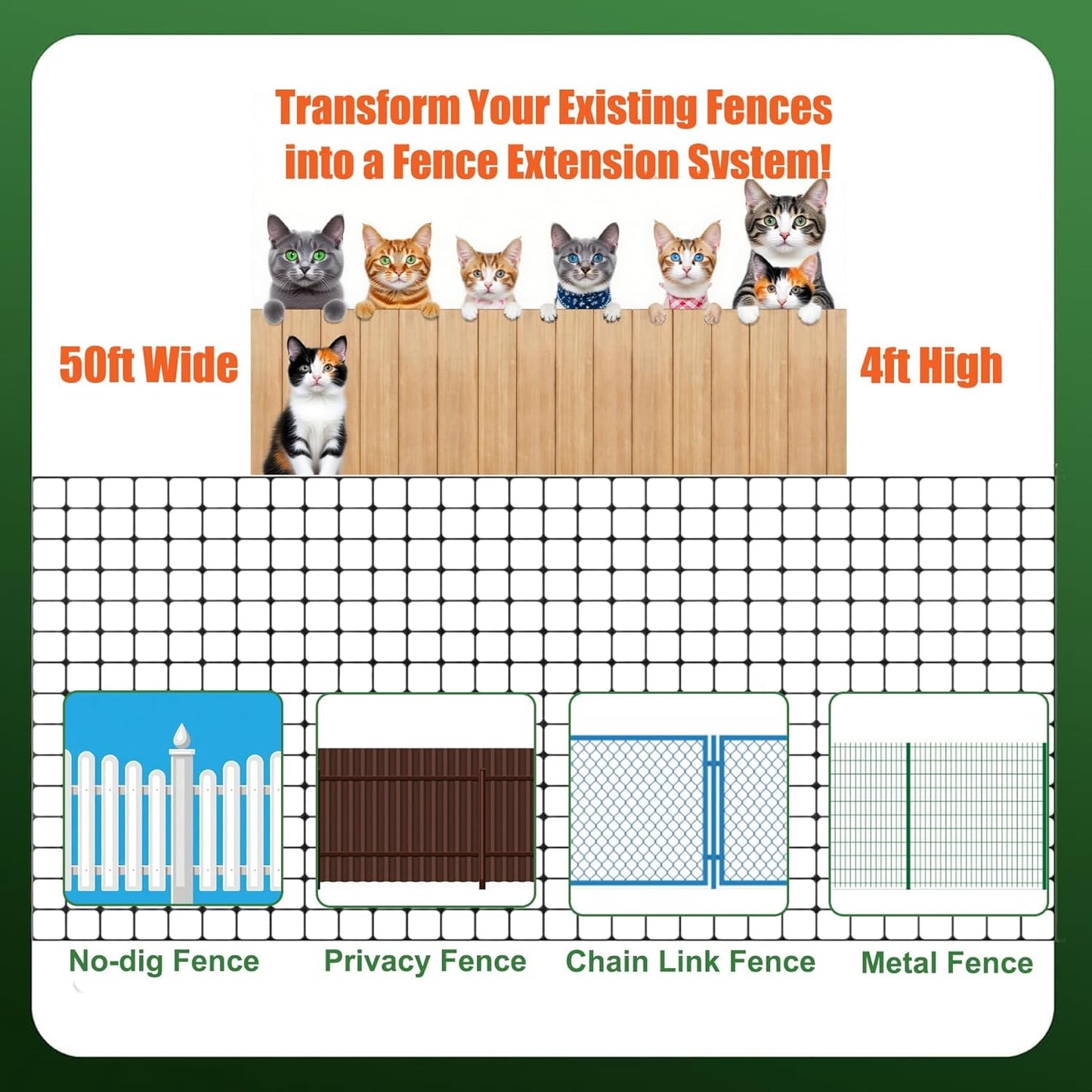 50FT Cat-Proof Fence Topper System 24" Horizontal Outreach Steel Extender Anti-Climb Conversion Kit for Brick/Wood/Vinyl/Metal Fences Pet Safe Barrier (Mesh and Arms Kit) Upgrade - Image 7