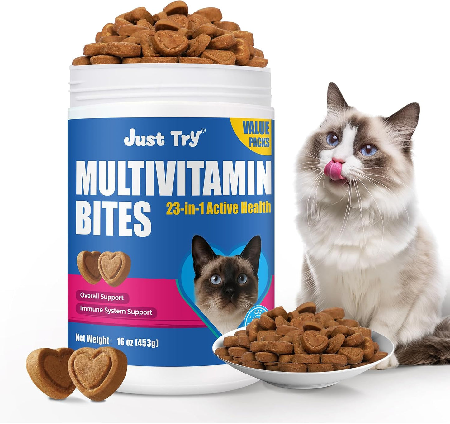 Just Try 23 in 1 Taurine for Cats Vitamins Treats with L-Lysine for Immune, Joint Support Skin & Coat & Heart Health - Multivitamin, HIV Omega 3, Biotin Supplements for Indoor & Senior Cat - 300 Bites - Image 10