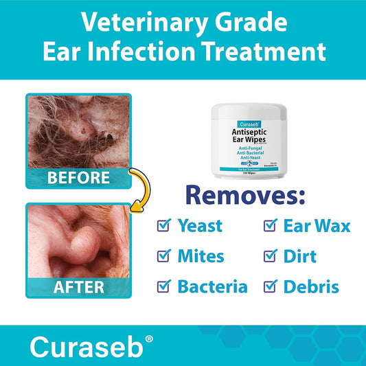 Curaseb pet ear wipes container showing active ingredient label