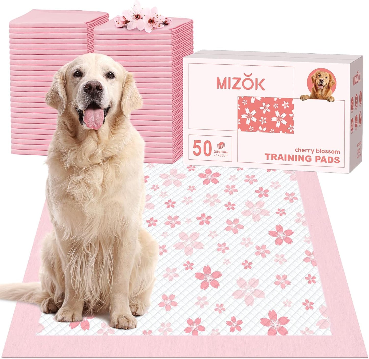 MIZOK Puppy Pads Pink 22x22in, Quick-Dry Puppy Training Pads with Pheromone Attractant, Decorative Cherry Blossom 6-Layer Heavy Duty Leak-Proof Pet Pads, Disposable (50 Count) - Image 15