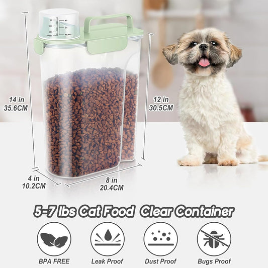 Leawalk pet food bin showing the large pouring nozzle and measuring cup