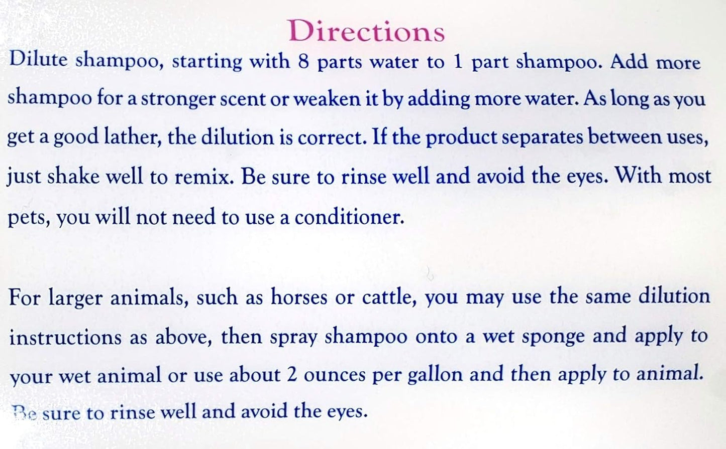 Touch of Mink concentrated 4 in 1 pet shampoo packaging label details