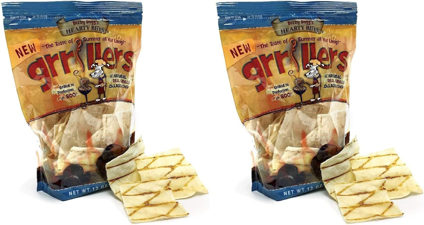 Canine Butcher Shop Hearty Bites Grillers packaging showing real wood-fired style pattern.