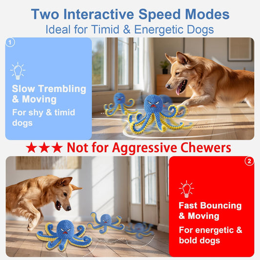 Qraxond automatic jumping dog ball being held to demonstrate the motion-activated core.
