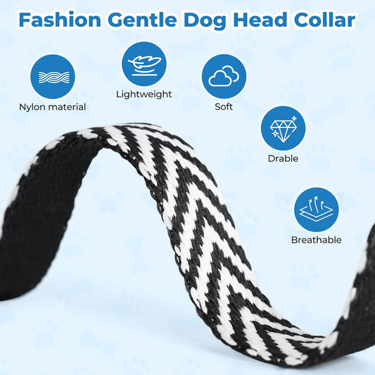 Wintchuk breathable padded dog head collar with black and white stripes