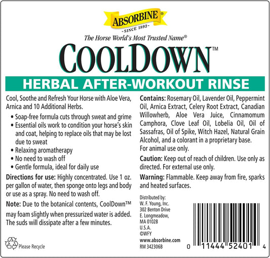Absorbine CoolDown soap free concentrate diluted in a bucket for equine recovery.