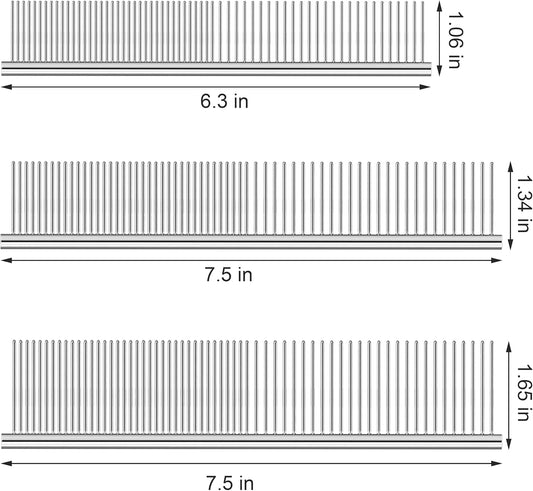 Three stainless steel pet combs in large medium and small sizes