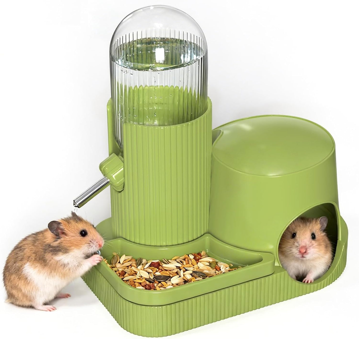 3 in 1 Hamster Water Bottle No Drip Automatic Water Dispenser with Food Bowl Container & Hideout Base Hut for Dwarf Hamster Mouse Rat Gerbils Mice Cage Accessories (Pink) - Image 10