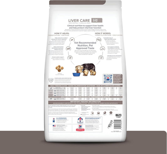 Hill's Prescription Diet liver care dog food chicken flavor packaging close up