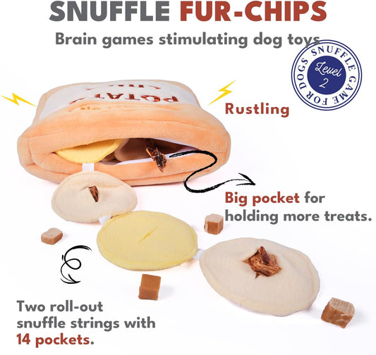 CHEWFFON interactive dog toy crinkle bag with roll out fabric strings
