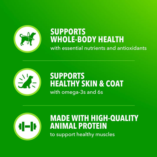 Close-up of IAMS Proactive Health chunks in gravy wet dog food pouch highlighting premium pet nutrition features.