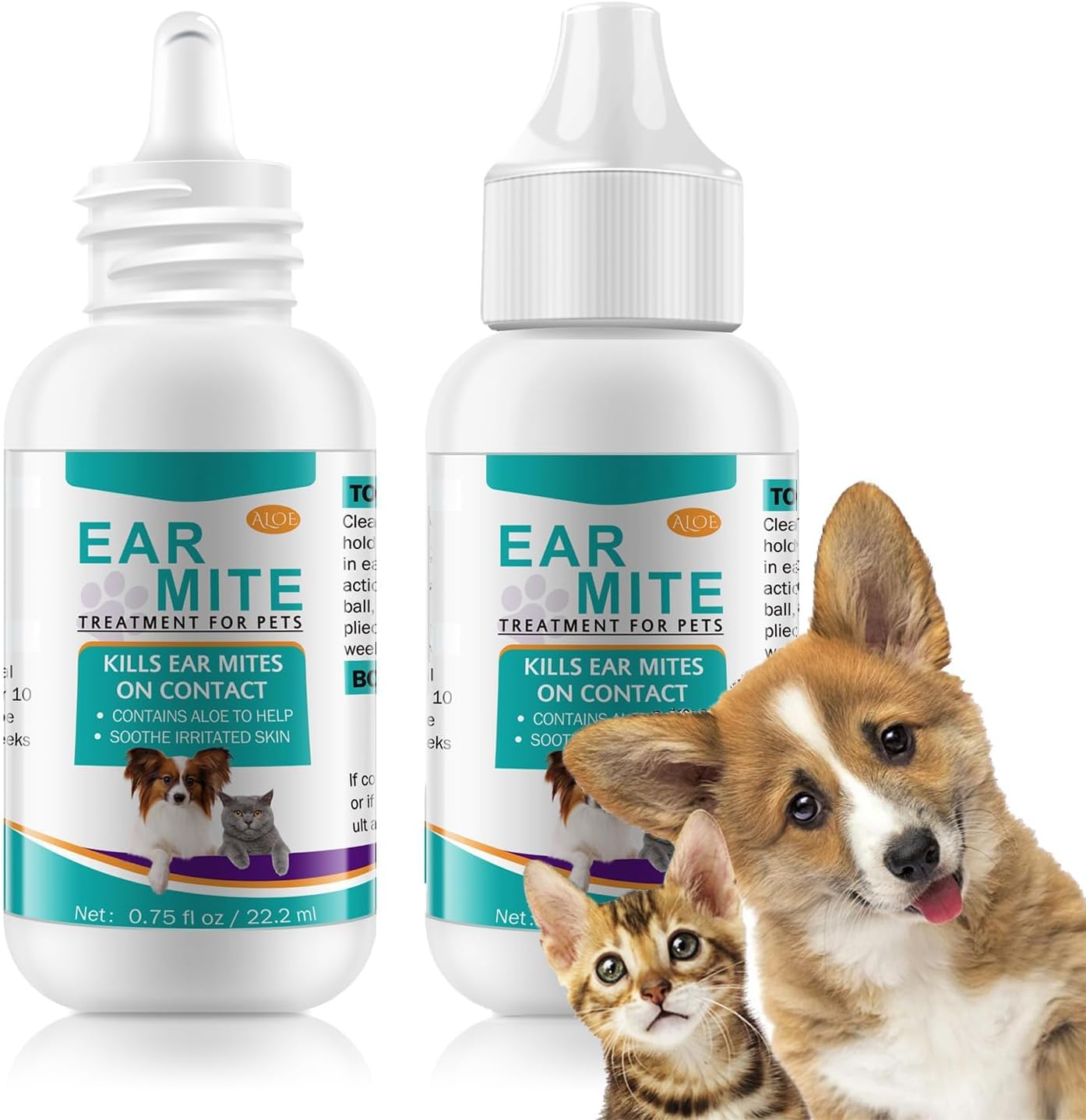 Ear Mites Treatment for Dogs & Cats - Cat Ear Mite Treatment with Aloe Vera, Kills on Contact & Soothes Itching, Vet-Recommended Formula for Pets Ear Cleaning, Fast-Acting 0.75oz Bottle - Image 10