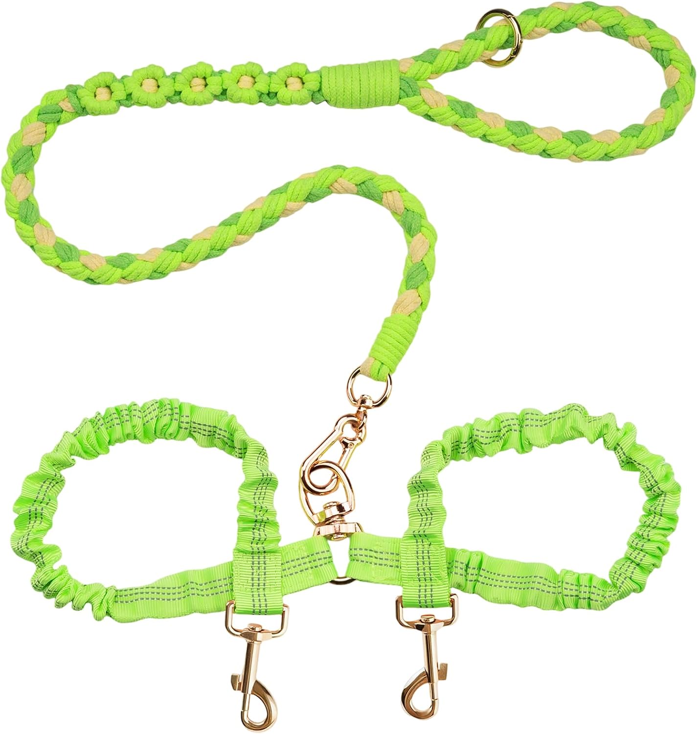 Double Dog Leash - Tangle-Free Dual Leash with 360 degrees Swivel, Shock Absorbing Bungee, Reflective Stitching & Hand-Braided Main Rope (Supports Up to 440 lbs, Pink) - Image 13