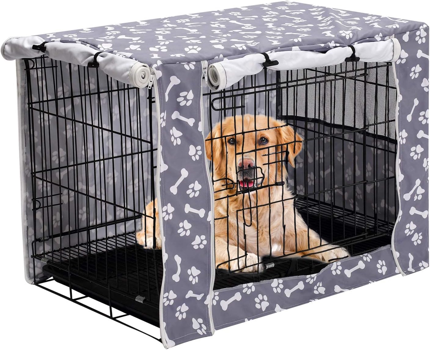 Pethiy luxury dog crate cover with side ventilation flap open creating cozy indoor resting den